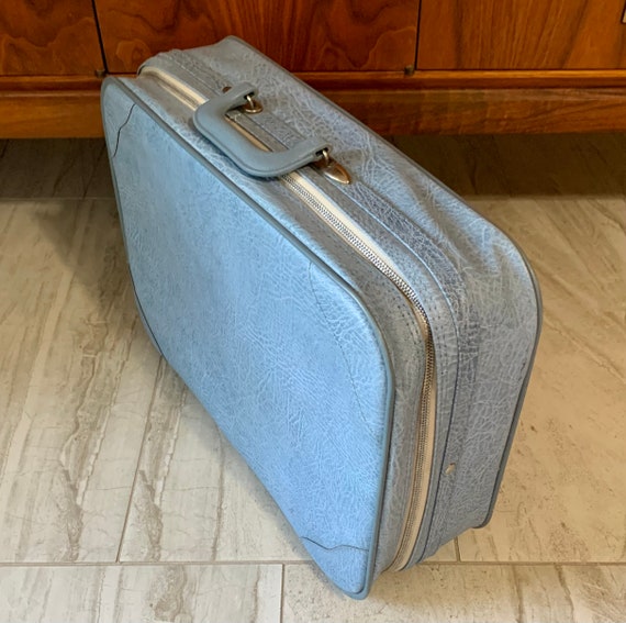 Vintage Small Blue Overnight Suitcase - image 3