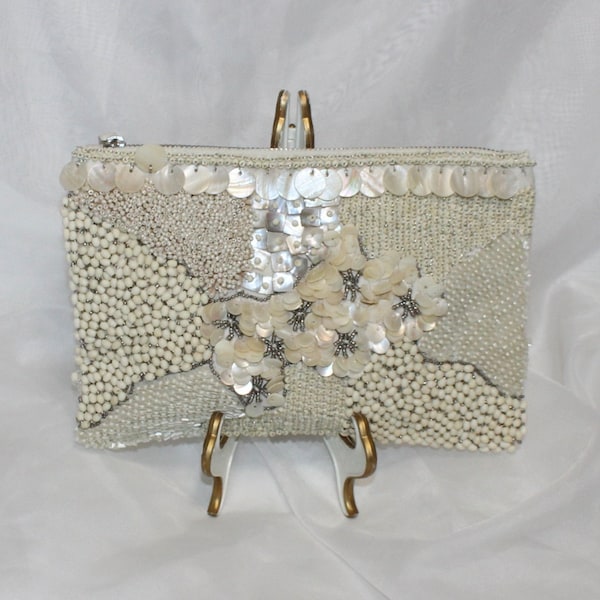 Sweet Vintage White Chico's Beaded Clutch