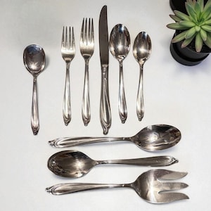 Vintage Service for 6, Happy Anniversary Silver Plate Flatware 5 Piece Place Setting by International