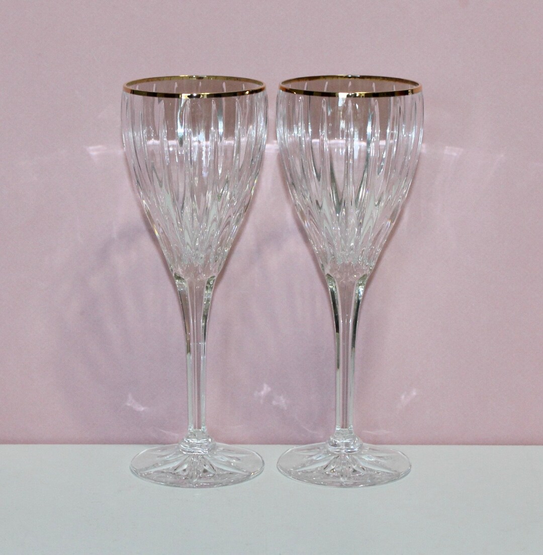 Vintage Pair of Mikasa Tiara Gold Rim Wine Glasses Etsy