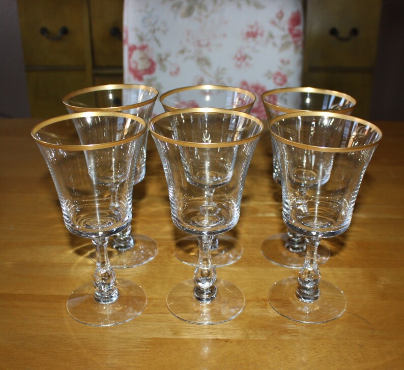 Vintage Fostoria Richmond Gold Rim Water Goblets Set of 6 Etsy