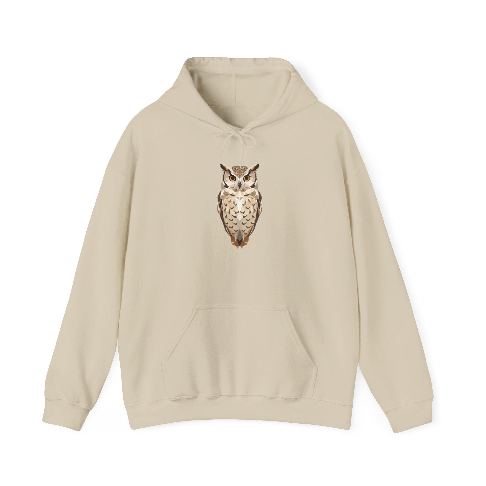 Geometric Owl Hoodie, Minimal Animal Design, Modern AI Art Unisex Streetwear