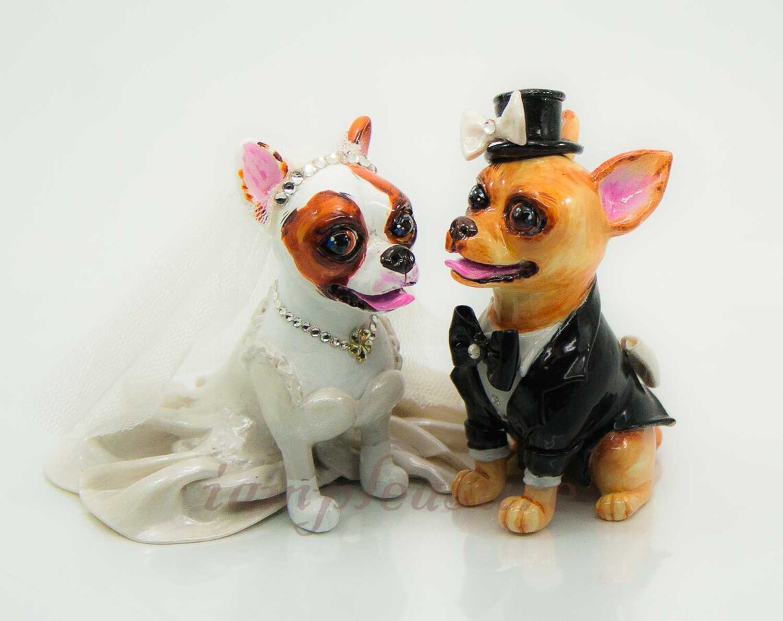 Kuchen Sie Topper Hunde Hochzeiten Chihuahua Hochzeiten Puppen Etsy