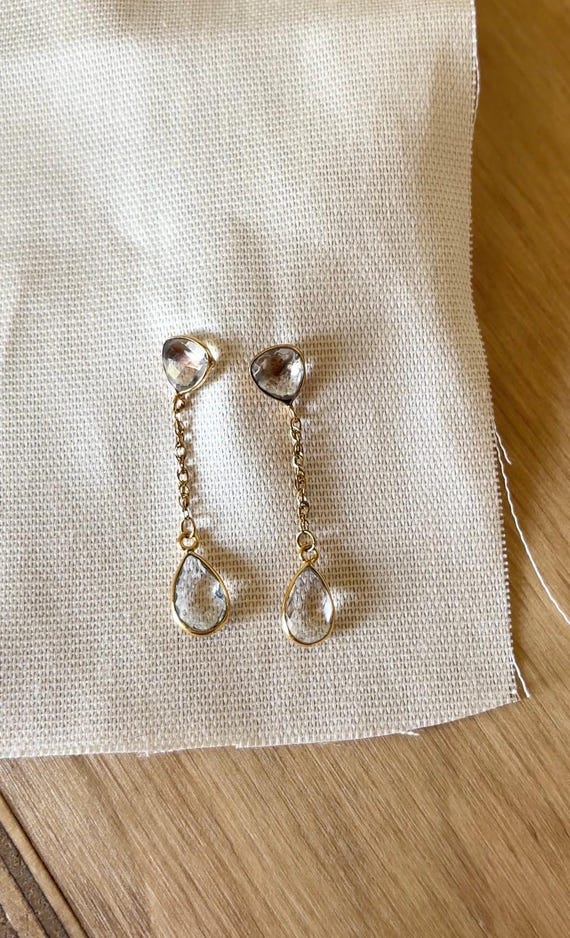 Crystal Drop Earrings, Gold Dangle Earrings, Wedding Bridal Jewelry