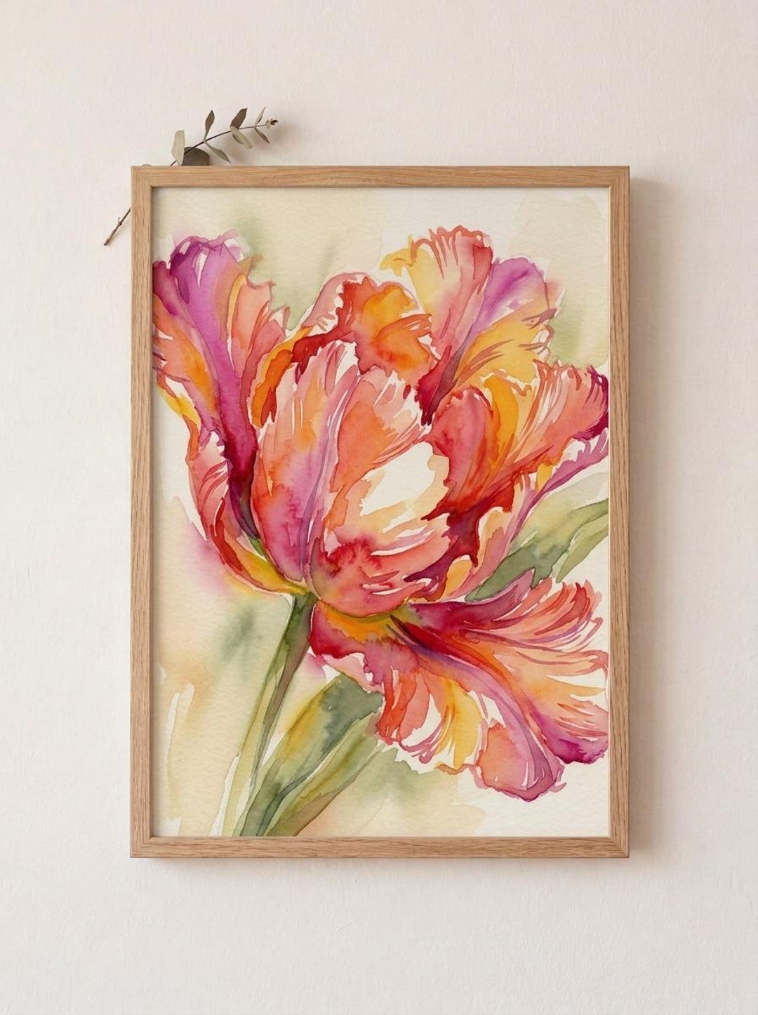 Parrot Close | Tulip Watercolour Art Print | Warm Floral Wall Art ...