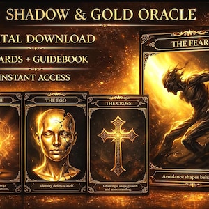 Shadow Work Oracle Cards Digital Download for Spiritual Healing 35 Printable Cards with Guidebook Trendy Gold Aesthetic Tarot