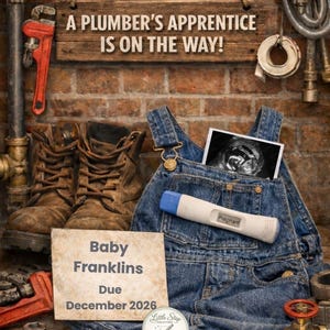 Anuncio de embarazo de fontanero / Próximamente llega un aprendiz / Revelación de embarazo de un obrero / Revelación de embarazo divertida / Anuncio de ecografía