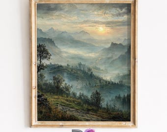 Stämningsfull alpin soluppgång, bergslandskap, utskrivbar väggkonst (digital nedladdning) 1017