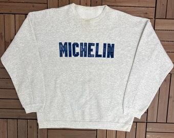 Michelin Plaid Stitched Vintage 90s Grey Crewneck Sweatshirt Size X-Large