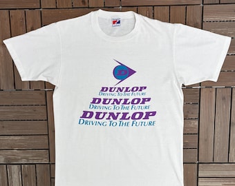 Dunlop Driving To The Future Vintage 90s White T-Shirt Tee Size Large