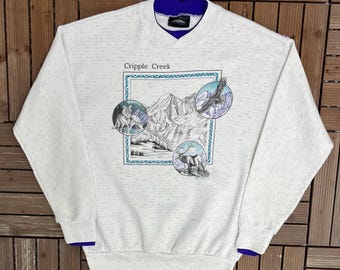 Cripple Creek, Colorado Vintage 90er Jahre Grau Rundhals Sweatshirt Größe L