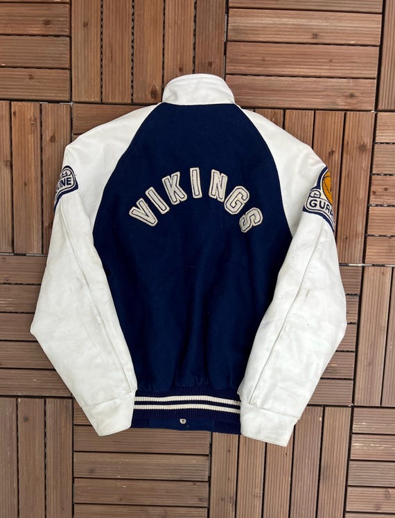 Arthur Voaden Secondary School Vikings Vintage 90s Blue Varsity Jacket Size Medium View 4