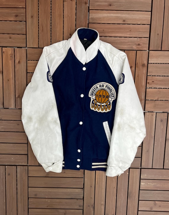 Arthur Voaden Secondary School Vikings Vintage 90s Blue Varsity Jacket Size Medium