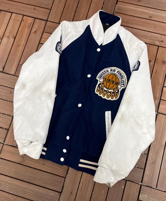 Arthur Voaden Secondary School Vikings Vintage 90s Blue Varsity Jacket Size Medium View 3