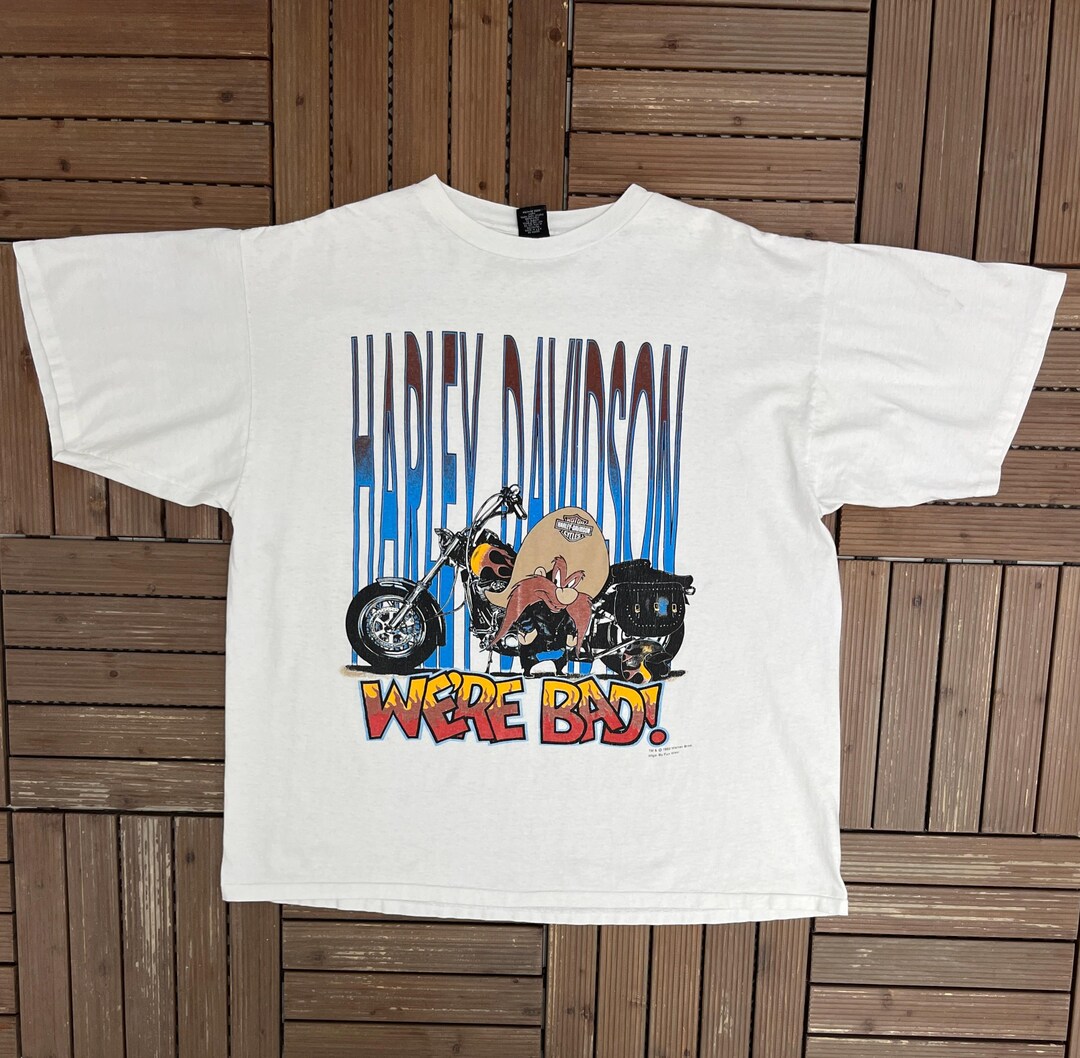 Angus Matt Rory Harley Davidson Angus Macrory We're Bad! Vintage 90s White T-shirt Tee ...