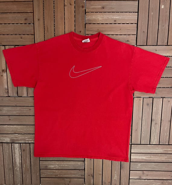 Nike Big Swoosh Vintage 90s Red T-shirt Tee Size XL - Etsy