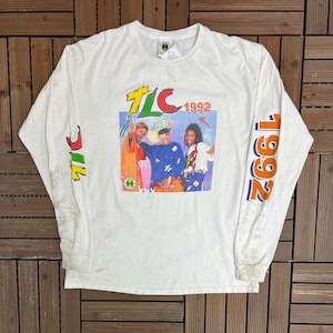 TLC 1992 Cross Colours Vintage 90-tals vit långärmad t-shirt storlek large