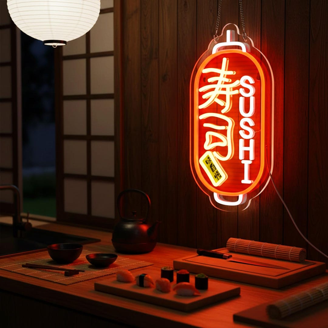 Tokyo Sign Led Japanese Sushi Neon Sign Lantern Style LED Wall Light, Asian Kitchen ...