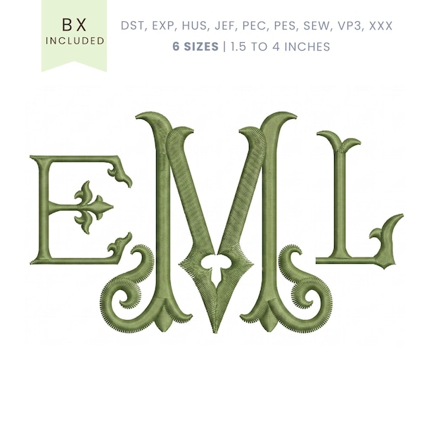 Monogram Embroidery Font - Fishtail 2 Color Embroidery Font Classic - Machine Embroidery Alphabet - 6 Sizes - BX, PES + More Formats