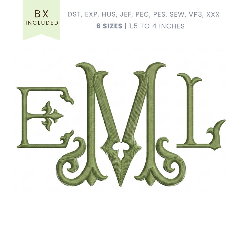 Monogram Embroidery Font - Fishtail 2 Color Embroidery Font Classic ...