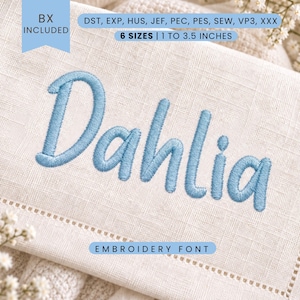 Fuente de bordado Dahlia - Letras sans serif - Alfabeto para bordado a máquina - 6 tamaños - BX, PES y más formatos