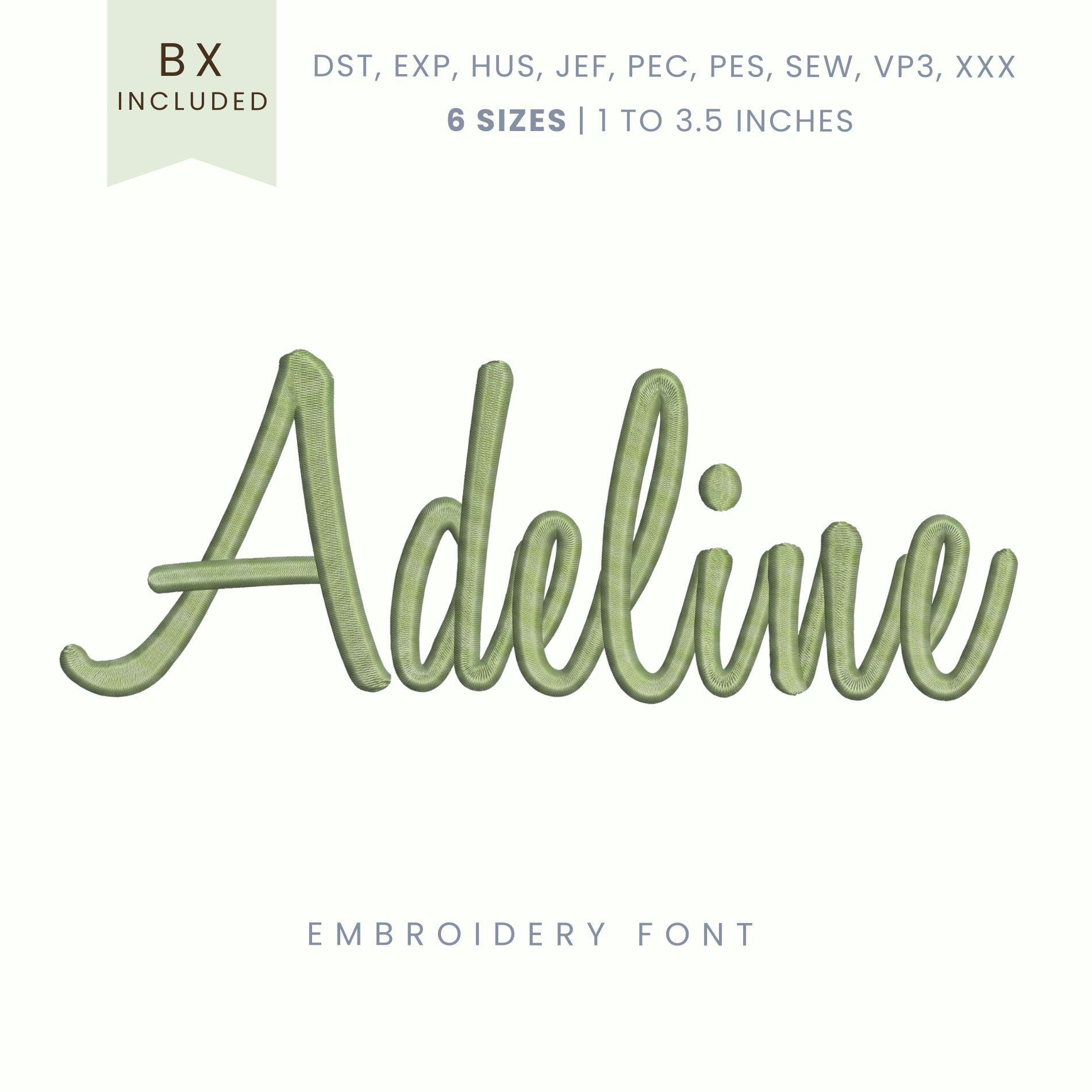 Adeline Lettering Sample Adeline Script Embroidery Font - Modern Script - Machine Embroidery ...