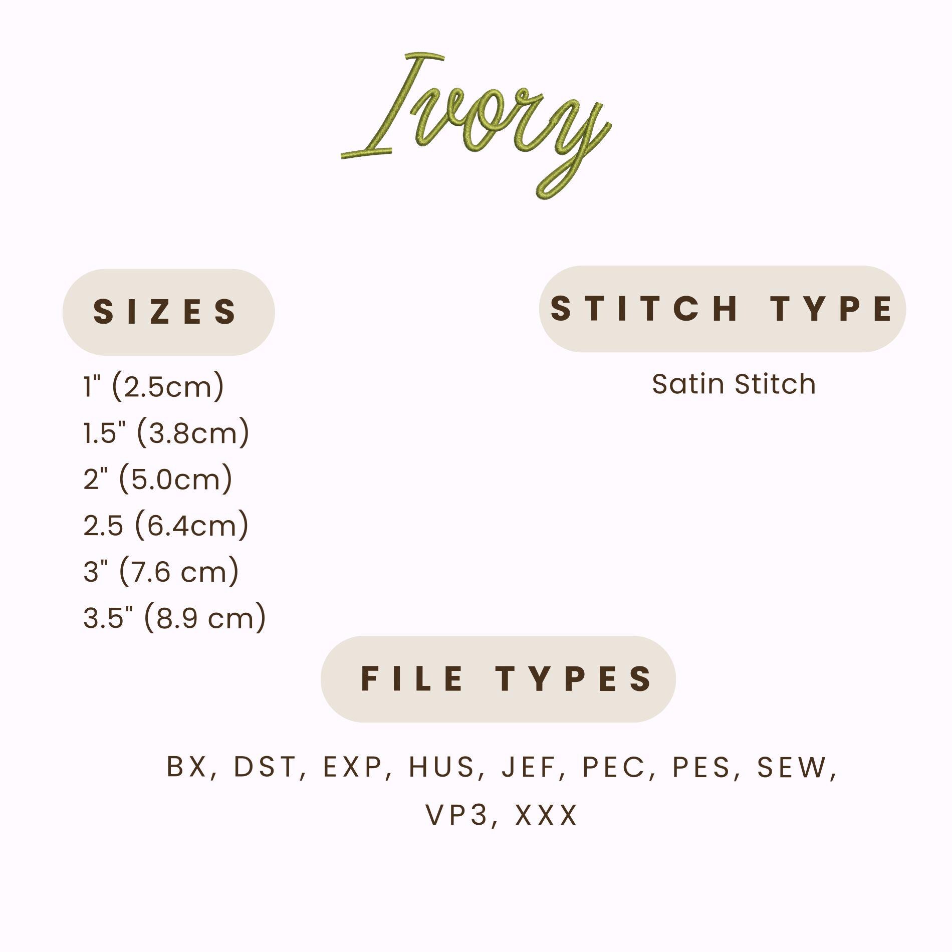 Ivory Script Embroidery Font - Modern Script - Machine Embroidery ...