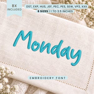Monday Embroidery Font - Sans Serif Letters - Machine Embroidery Alphabet - 6 Sizes - BX, PES + More Formats