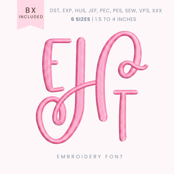 Script Monogram Embroidery Font - Cursive Embroidery Font - Machine Embroidery Alphabet - 6 Sizes - BX, PES + More Formats