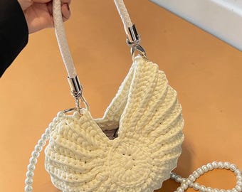 Handwoven Shell Crossbody Bag | Handmade Woven Shoulder Handbag for Women | Summer Beach Purse