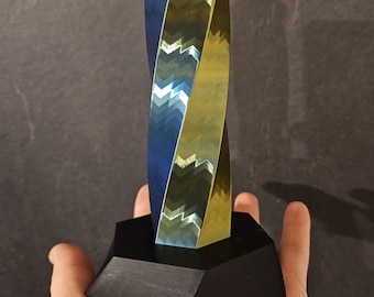 Helix Obelisk 20cm | Massiver Energie-Turm + Antenne | Twisted Hexagon Design mit schwerem Stahlkern | Schwarz & Kupfer / Tricolor