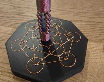Metatron Nullpunkt-Platte | Magnetische Basis & Ladestation | Heilige Geometrie Hexagon | Schwarz - Kupfer | Raumharmonisierung