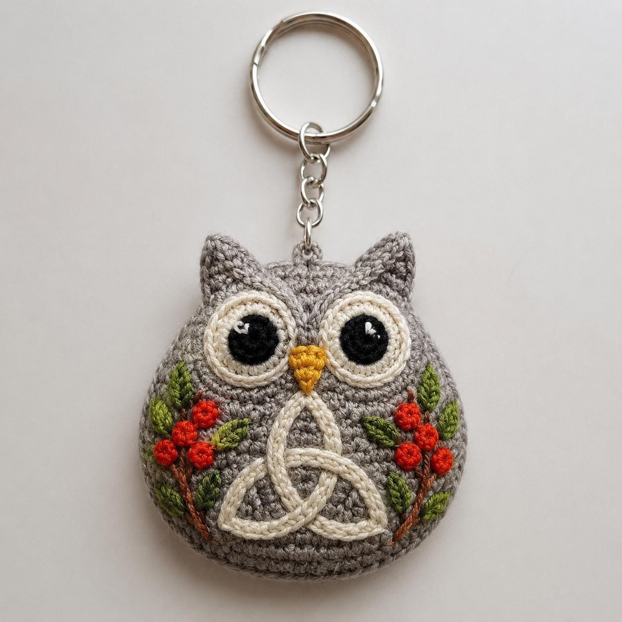 Rowan Owl Talisman, Celtic Crochet Stone Charm, Woodland Wisdom Totem