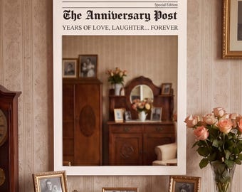 The Anniversary Post Custom Newspaper Mirror, Personalized Wedding Anniversary Gift for Couple, Romantic Wall Decor, Unique Mirror Art Gift
