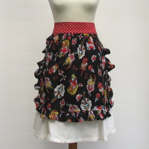 Mulheres Pin-up Estilo Retro Meio Avental Rockabilly Tatuagem Polkadot Preto Vermelho Feito à Mão