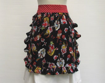 Women’s Pin-up Retro Style Half Apron Rockabilly Tattoo Polkadot Black Red Handmade