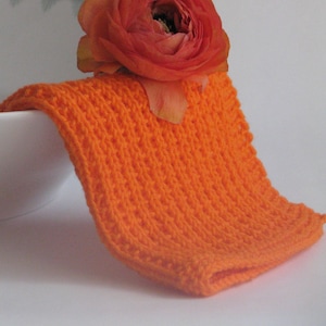 Hand knitted dish cloth - wash cloth - soft cotton orange