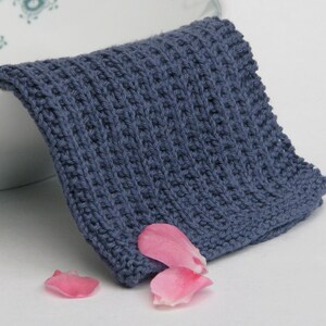 Hand knitted dish cloth medium wash cloth - soft cotton denim blue