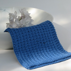 Hand knitted dish cloth medium wash cloth - soft cotton cobalt blue