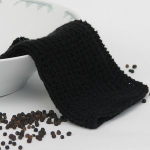 Hand knitted dish cloth medium wash cloth - soft cotton black