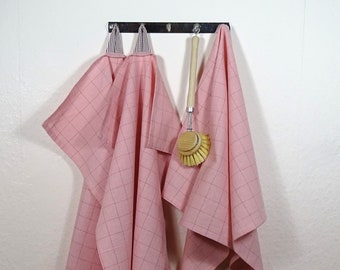 Dish towel tea towel - cotton woven dusty pink checkered