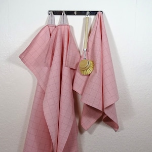 Dish towel tea towel - cotton woven dusty pink checkered