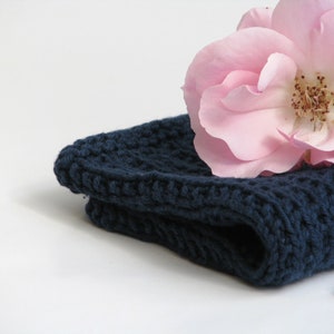 Hand knitted dish cloth medium wash cloth - soft cotton navy blue