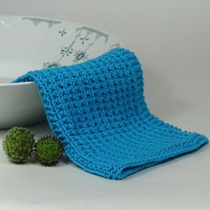 Hand knitted dish cloth medium wash cloth - soft cotton turquoise