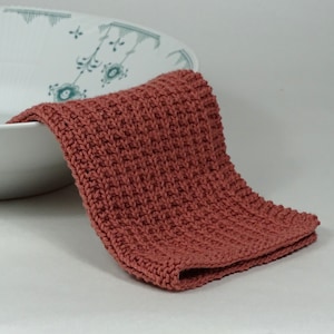 Hand knitted dish cloth medium wash cloth - soft cotton dark rose