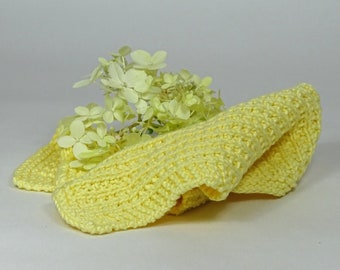 Hand knitted dish cloth medium wash cloth - soft cotton light yellow