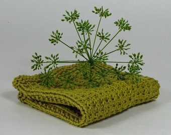 Hand knitted dish cloth medium wash cloth - soft cotton olive green