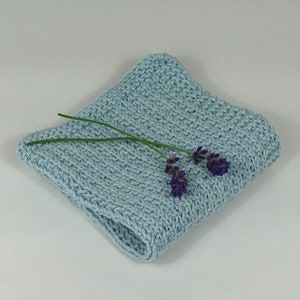 Hand knitted dish cloth medium wash cloth - soft cotton pale aqua blue