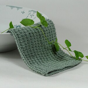 Hand knitted dish cloth medium wash cloth - soft cotton blue agave