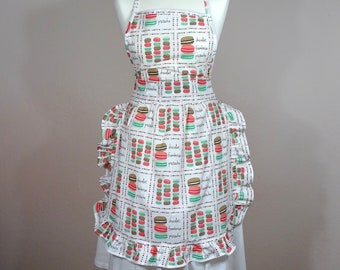 Women’s full apron Pin-up Retro Style macaron print pink brown mint green